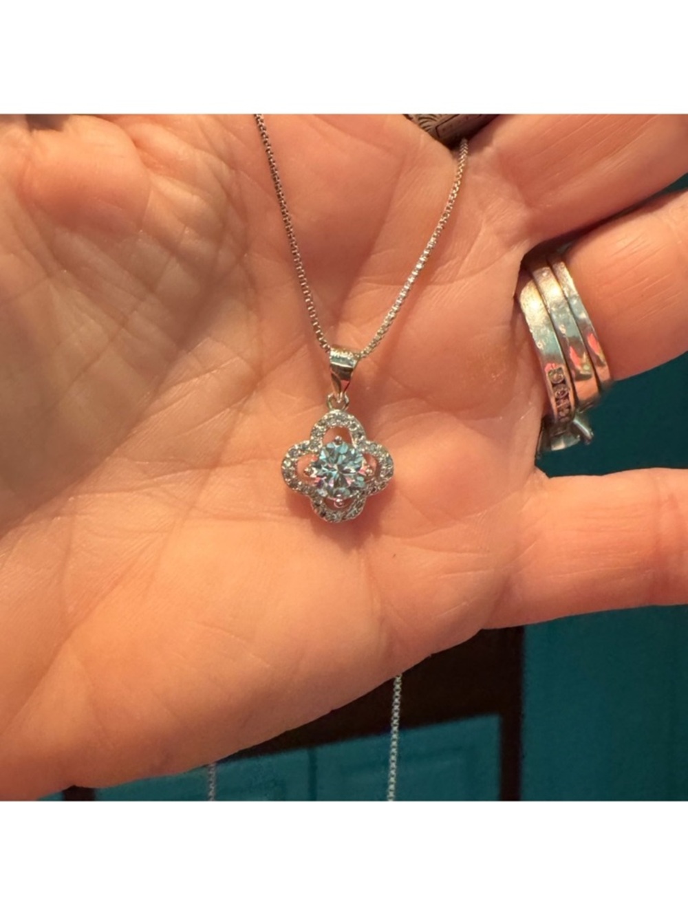 Moissanite Clover necklace set in 925 Sterling Silver NIB - Picture 8 of 11